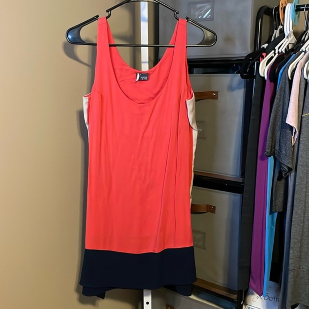 Urban Outfitters Sparkle & Fade High Low Loose Midi Dress Sz Small Coral Navy